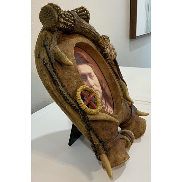 Vtg Resin Deer Antler Native American Indian Bone Photo Picture Frame 4” X 6” - Picture 13 of 16